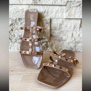 Women's Tan Studded Sandals